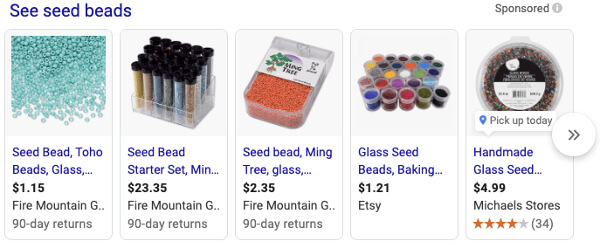 An example search result from Google showing a list of paid ads