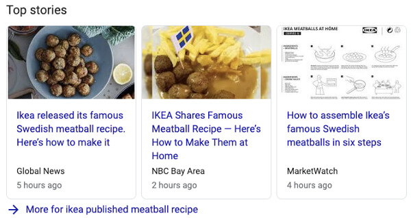 An example search result from Google showing Top stories