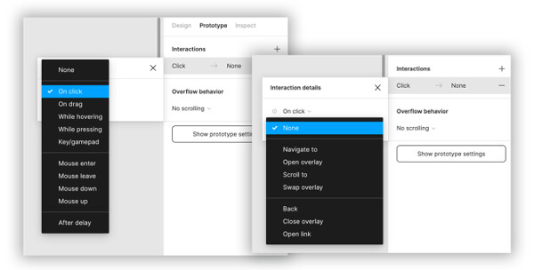 An example shoing how to select a prototype in Figma